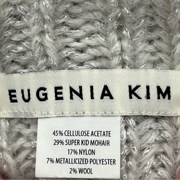 Eugenia Kim Silver & White Metallic Knit Beanie Mohair Wool Blend Woman’s Hat - Picture 5 of 6